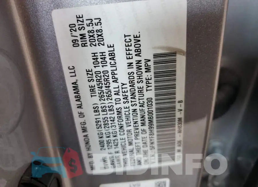 5FNYF8H99MB001030 Photo# 13