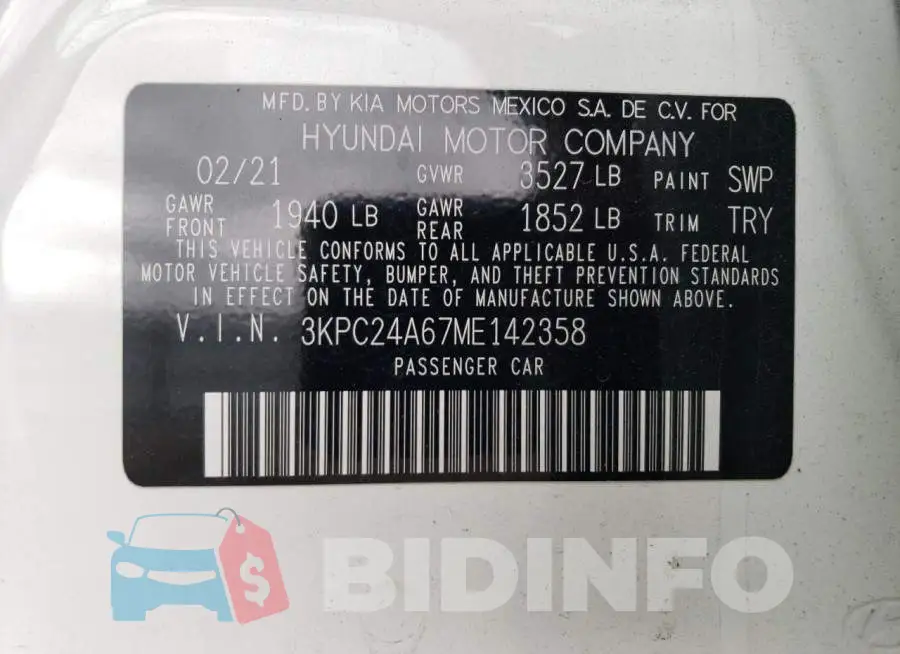 3KPC24A67ME142358 Photo# 13