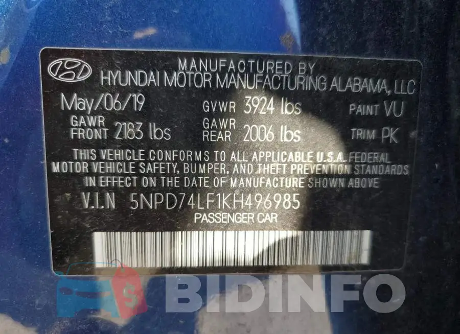 5NPD74LF1KH496985 Photo# 12