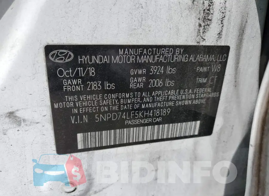 5NPD74LF5KH418189 Photo# 12