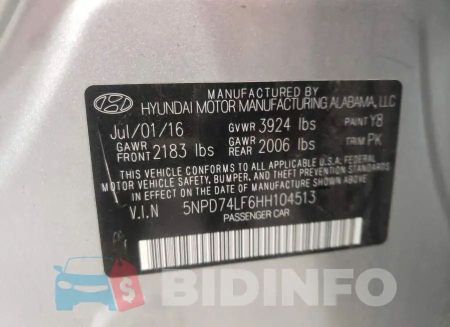 5NPD74LF6HH104513 Photo# 12