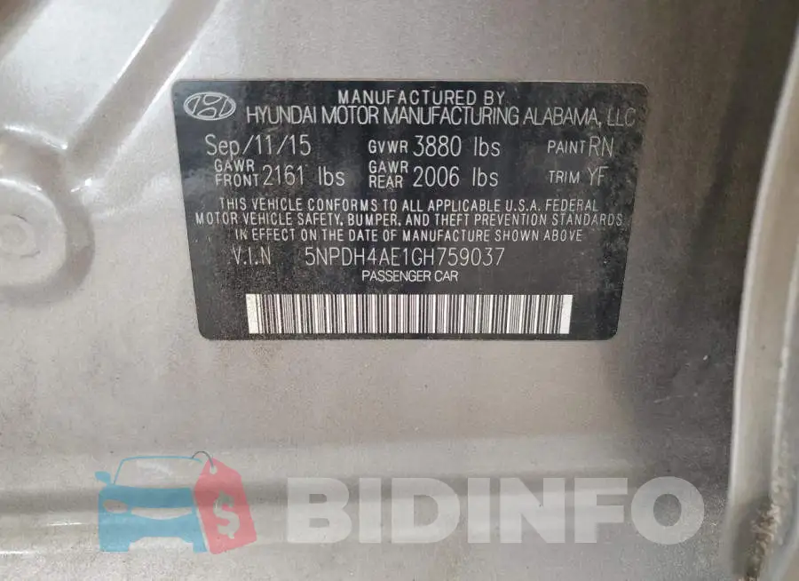 5NPDH4AE1GH759037 Photo# 12