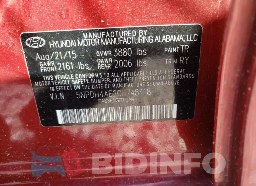 5NPDH4AE2GH748418 Photo# 10