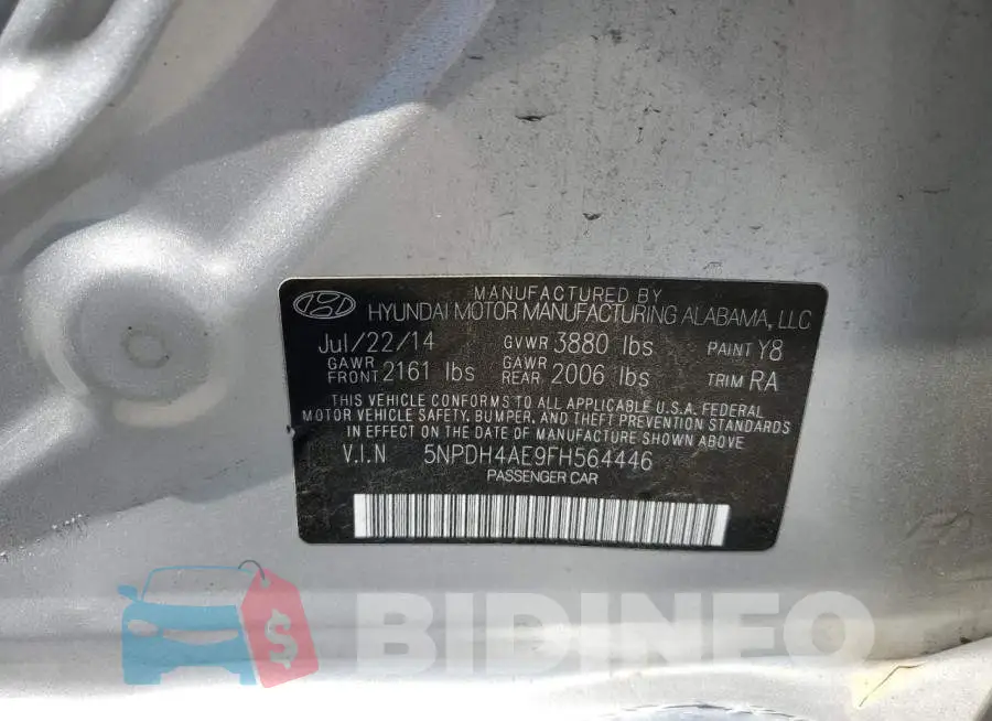 5NPDH4AE9FH564446 Photo# 12