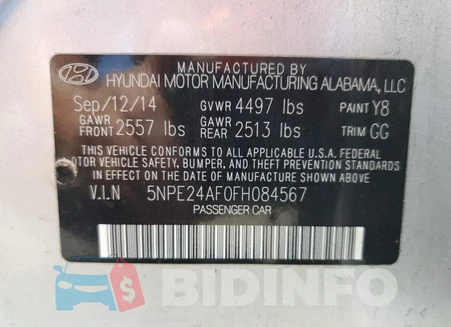 5NPE24AF0FH084567 Photo# 12