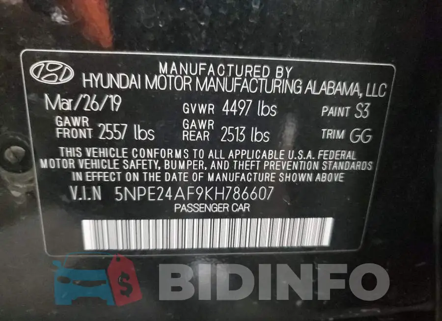 5NPE24AF9KH786607 Photo# 12