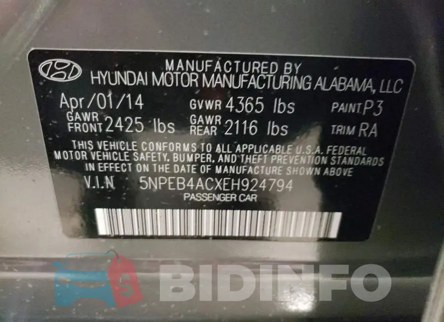 5NPEB4ACXEH924794 Photo# 12