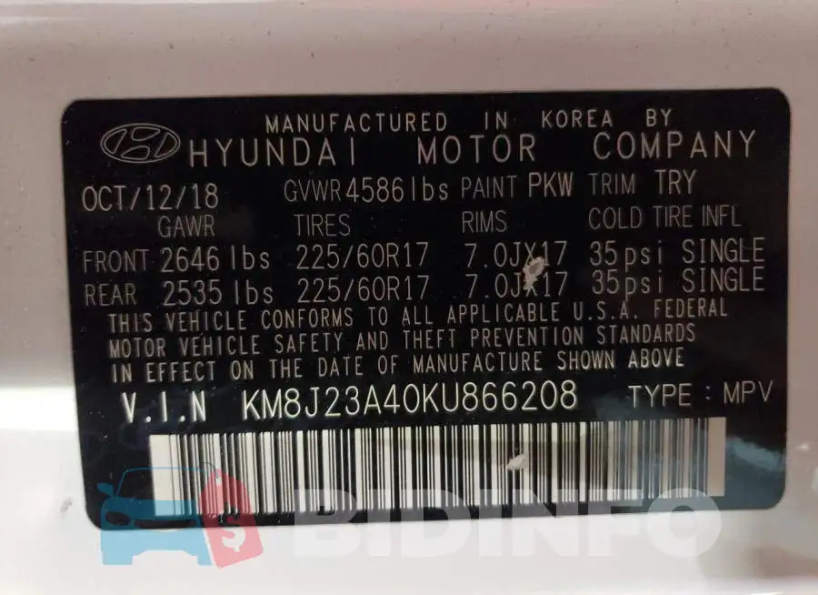 KM8J23A40KU866208 Photo# 14