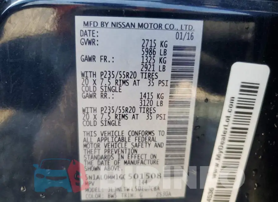 5N1AL0MM1GC501508 Photo# 12