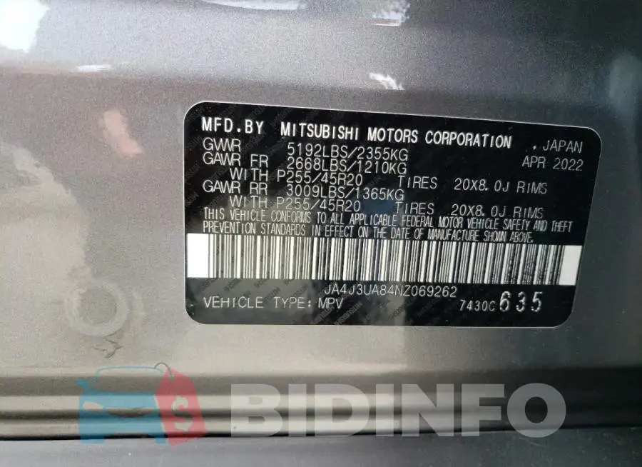 JA4J3UA84NZ069262 Photo# 13