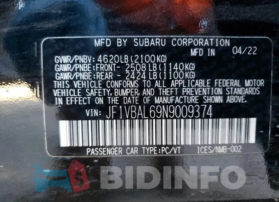 JF1VBAL69N9009374 Photo# 12