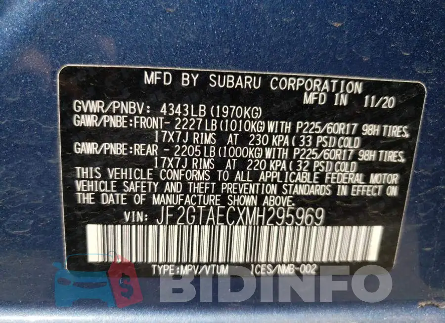 JF2GTAECXMH295969 Photo# 13