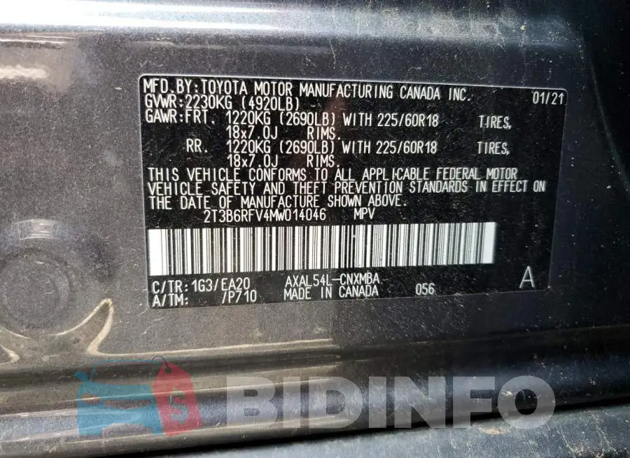 2T3B6RFV4MW014046 Photo# 13