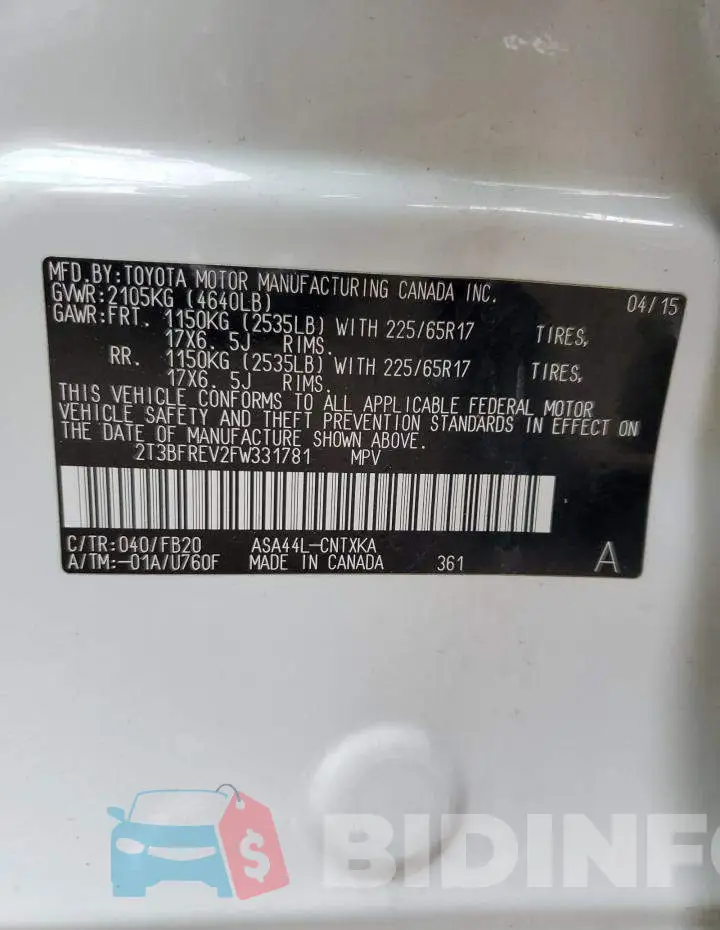2T3BFREV2FW331781 Photo# 12