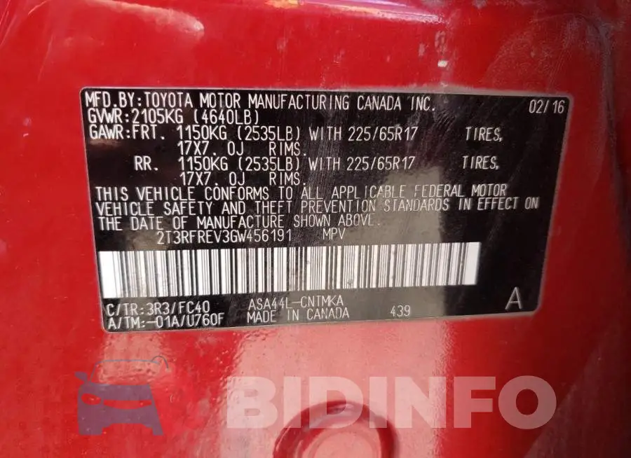 2T3RFREV3GW456191 Photo# 14