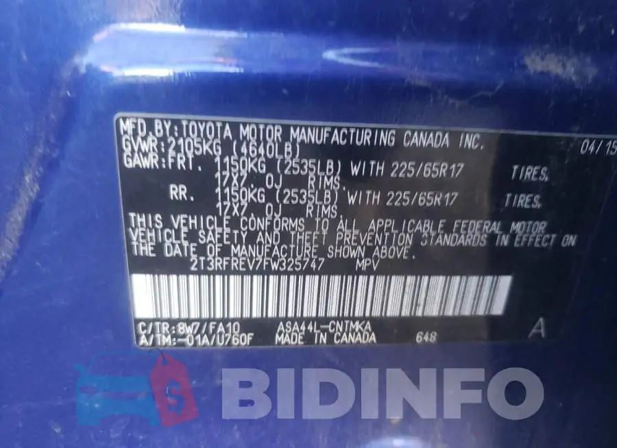 2T3RFREV7FW325747 Photo# 13
