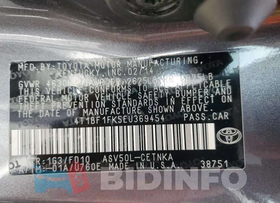 4T1BF1FK5EU369454 Photo# 12