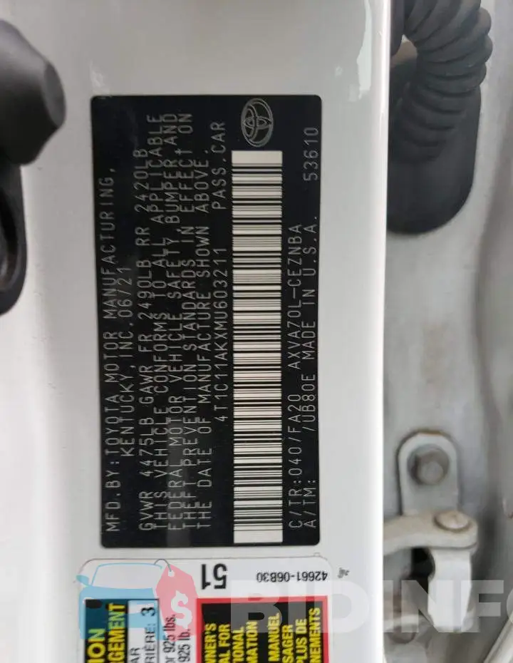 4T1C11AKXMU603211 Photo# 12