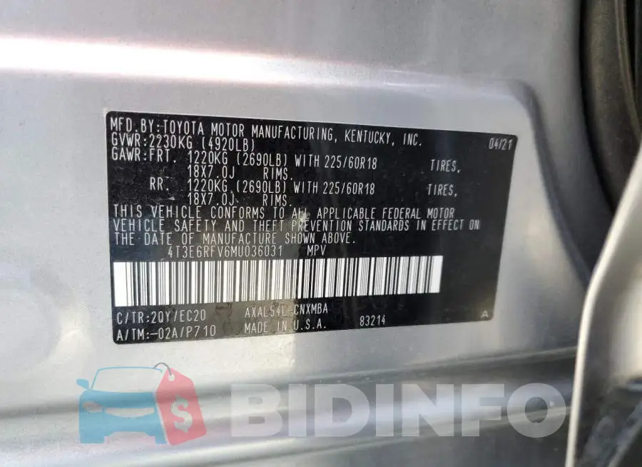 4T3E6RFV6MU036031 Photo# 14