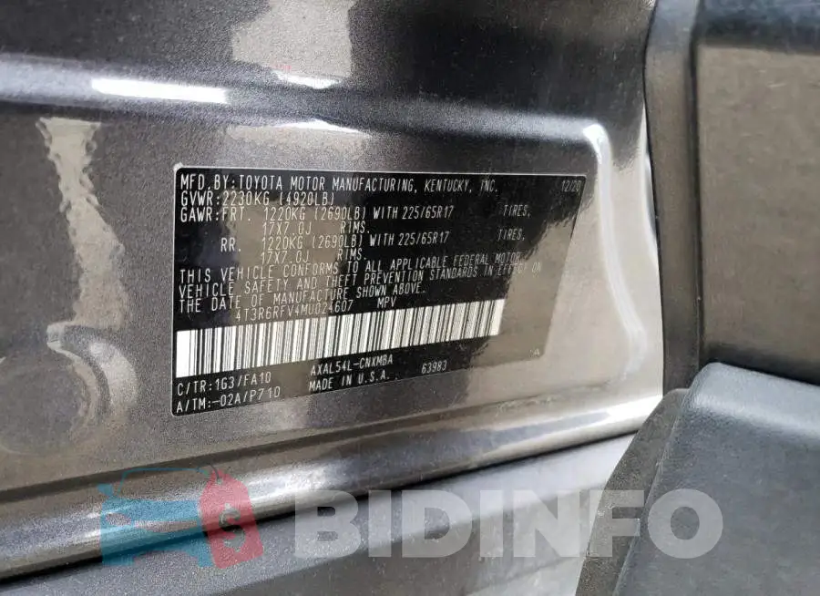 4T3R6RFV4MU024607 Photo# 13