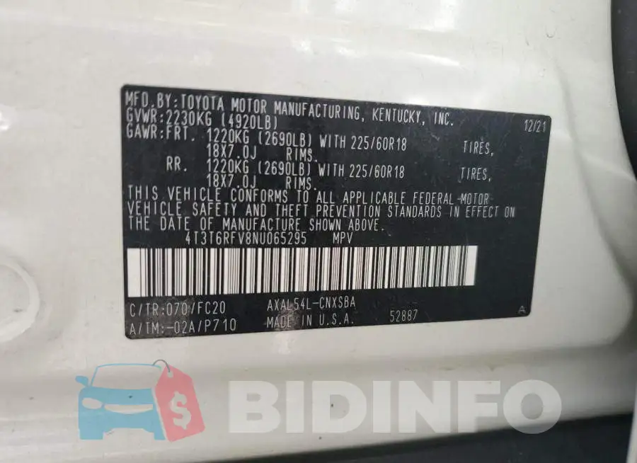 4T3T6RFV8NU065295 Photo# 12