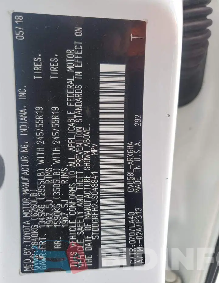 5TDDGRFH2JS048841 Photo# 14