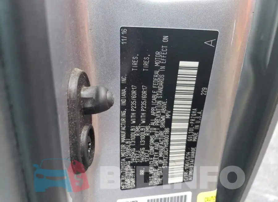 5TDYZ3DC7HS800186 Photo# 13