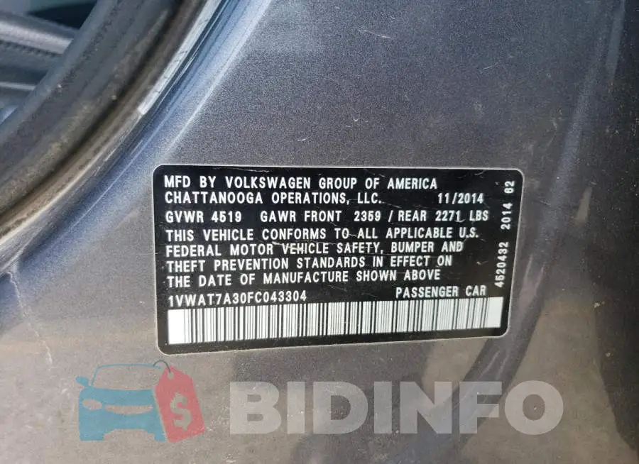 1VWAT7A30FC043304 Photo# 12