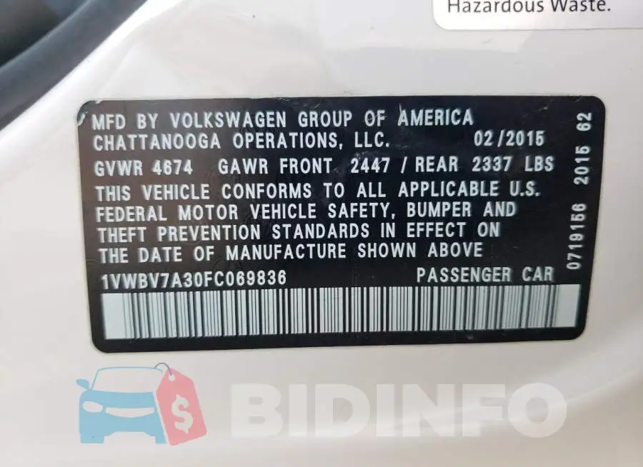 1VWBV7A30FC069836 Photo# 12