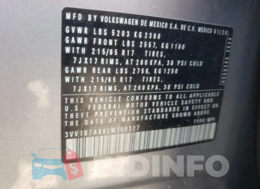 3VV1B7AX8LM109327 Photo# 13