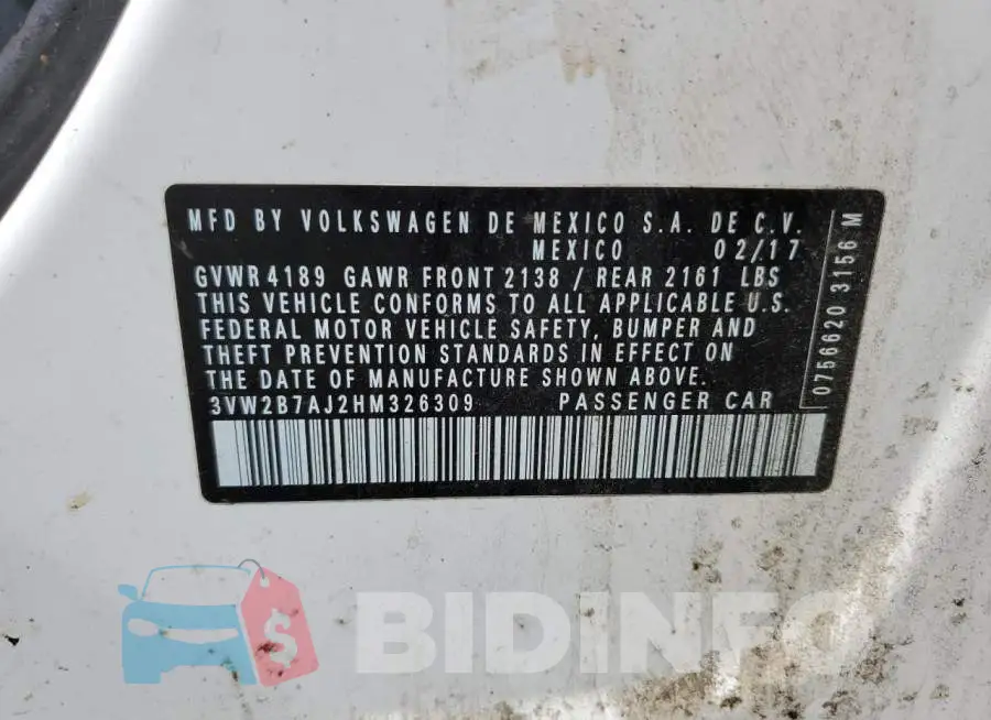 3VW2B7AJ2HM326309 Photo# 12