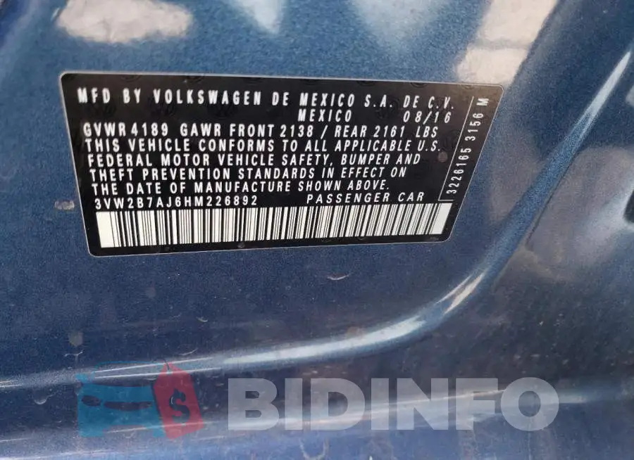 3VW2B7AJ6HM226892 Photo# 12
