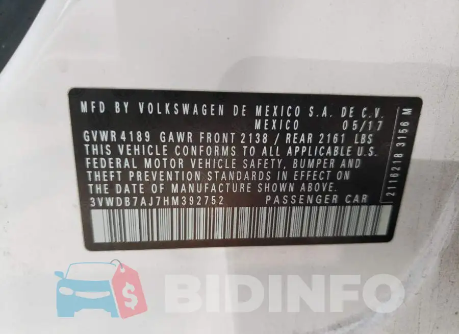 3VWDB7AJ7HM392752 Photo# 12