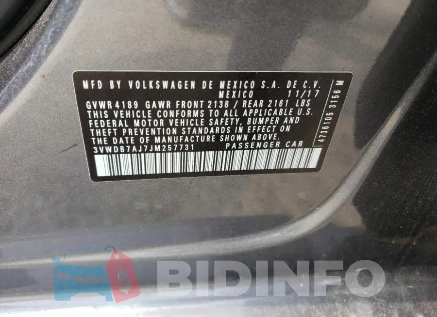3VWDB7AJ7JM257731 Photo# 13