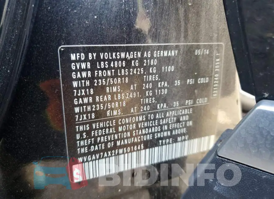 WVGAV7AX2FW501645 Photo# 13