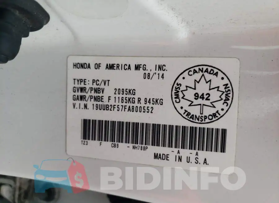 19UUB2F57FA800552 Photo# 12