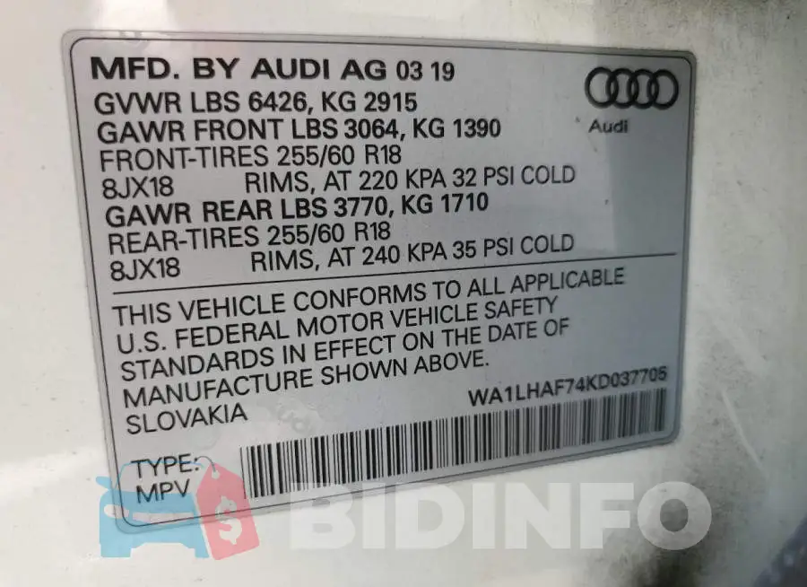 WA1LHAF74KD037705 Photo# 13