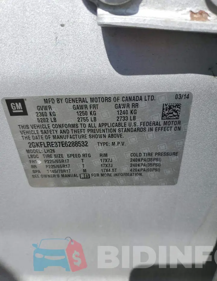 2GKFLRE37E6288532 Photo# 13