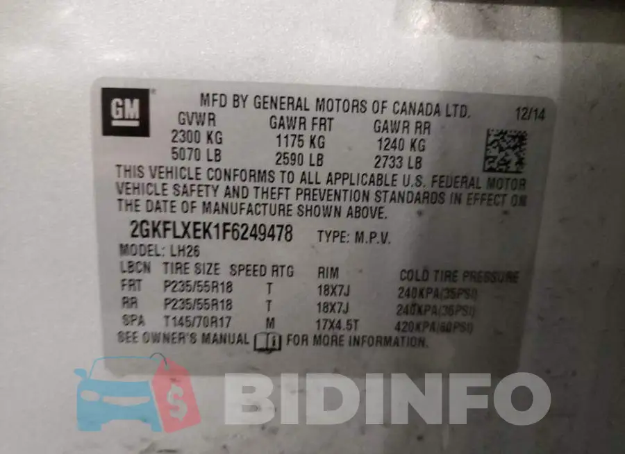2GKFLXEK1F6249478 Photo# 13