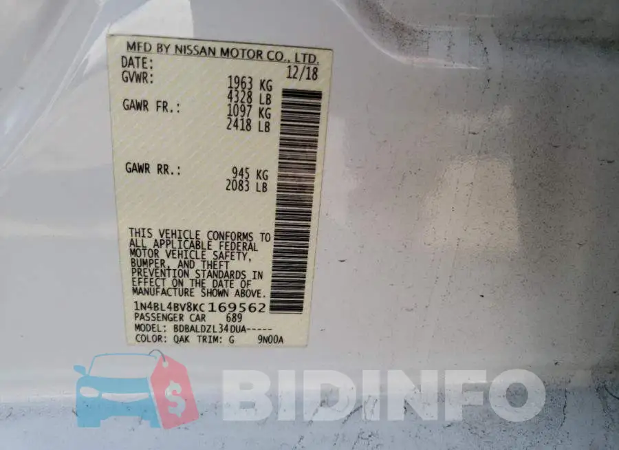 1N4BL4BV8KC169562 Photo# 13