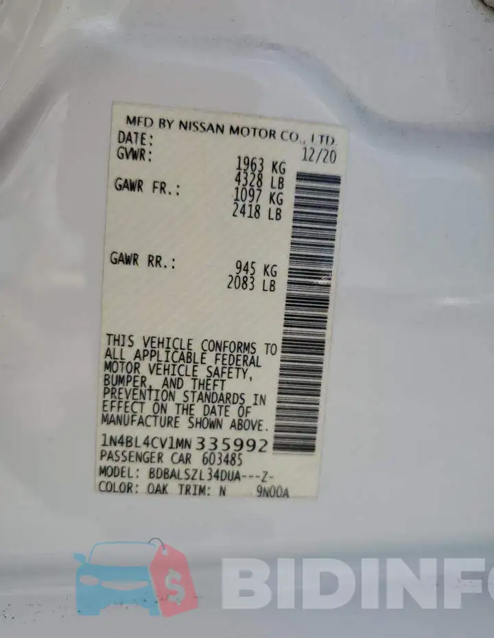 1N4BL4CV1MN335992 Photo# 13