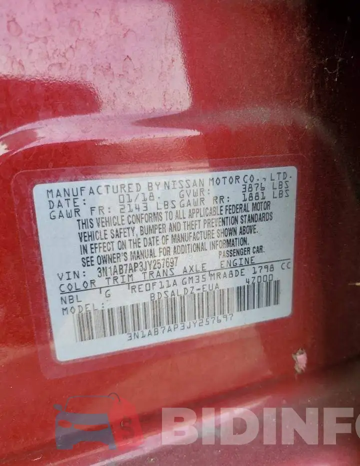 3N1AB7AP3JY257697 Photo# 13