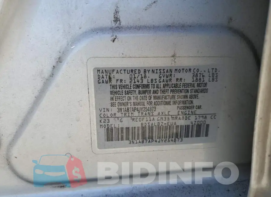 3N1AB7AP4JY254873 Photo# 12