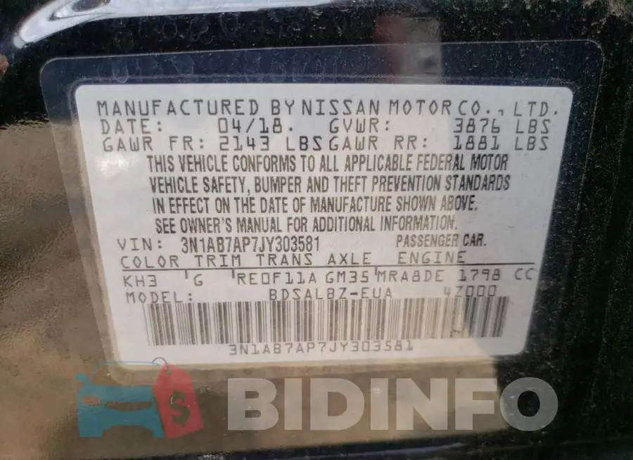 3N1AB7AP7JY303581 Photo# 12
