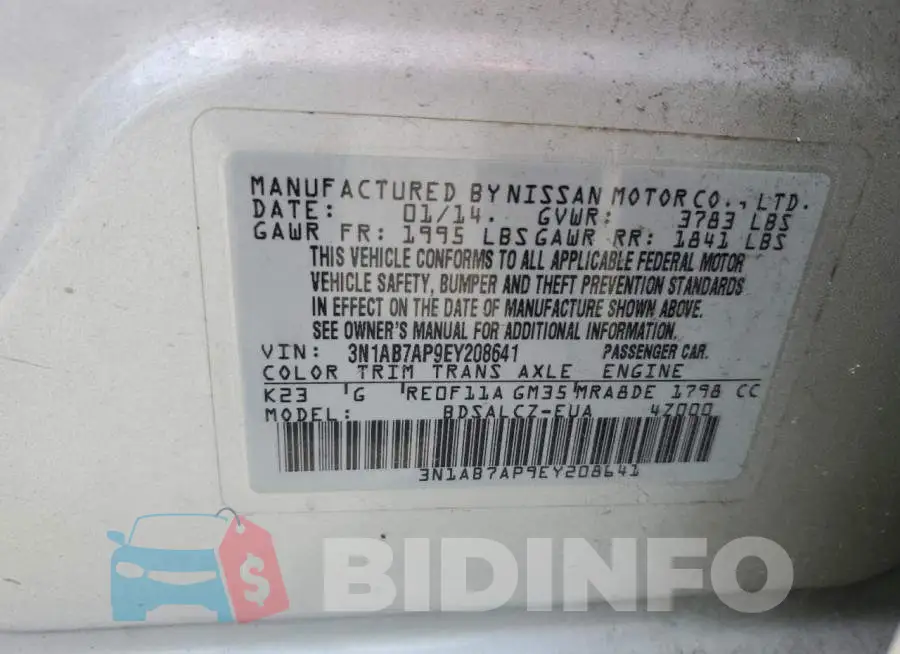 3N1AB7AP9EY208641 Photo# 12