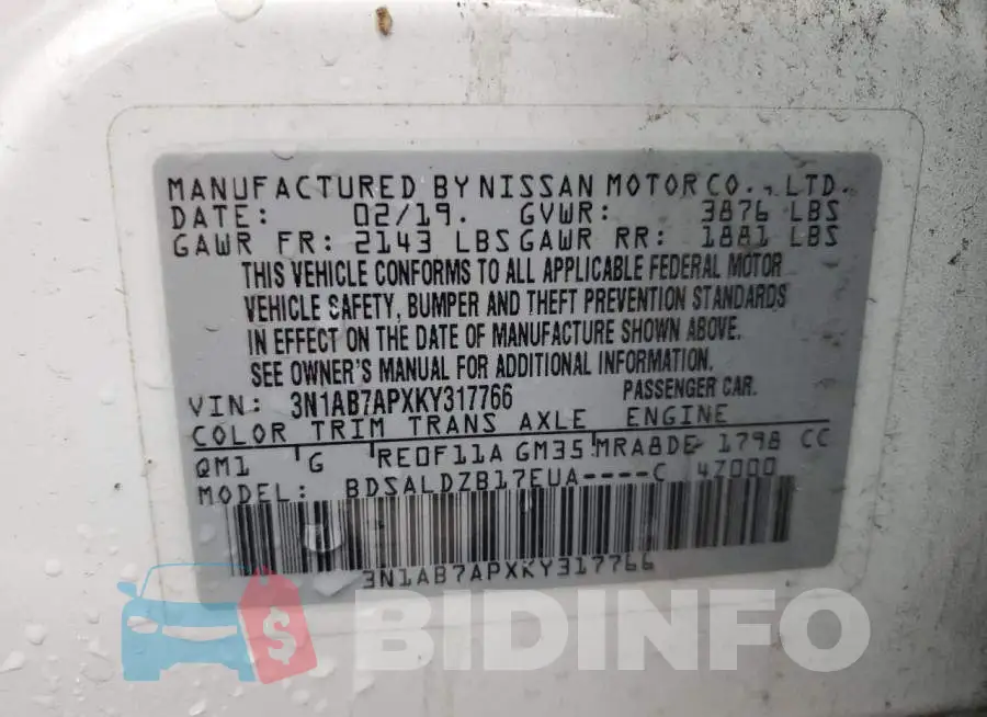 3N1AB7APXKY317766 Photo# 12