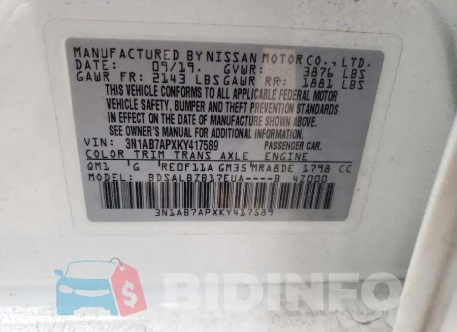 3N1AB7APXKY417589 Photo# 10