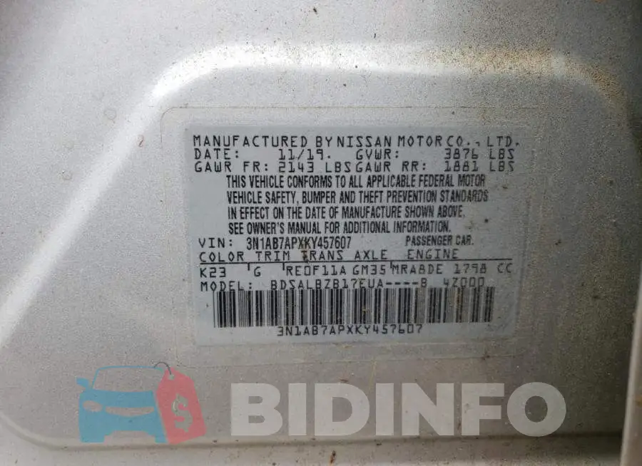 3N1AB7APXKY457607 Photo# 12