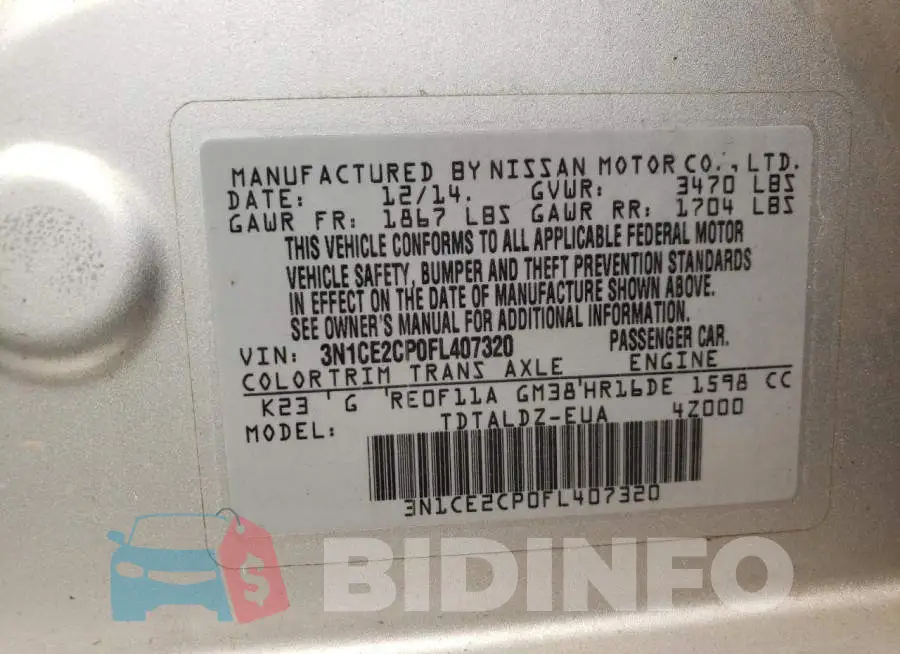 3N1CE2CP0FL407320 Photo# 12