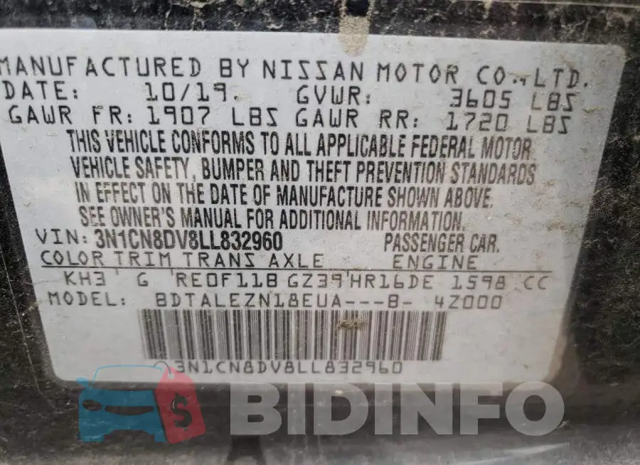 3N1CN8DV8LL832960 Photo# 12